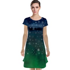 Background Blue Green Stars Night Cap Sleeve Nightdress by HermanTelo