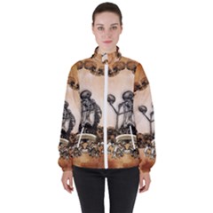 Awesome Skeleton With Skulls Women s High Neck Windbreaker by FantasyWorld7