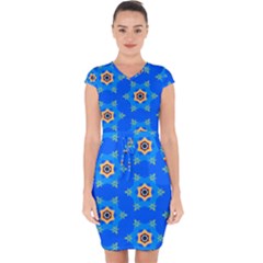 Pattern Backgrounds Blue Star Capsleeve Drawstring Dress  by HermanTelo