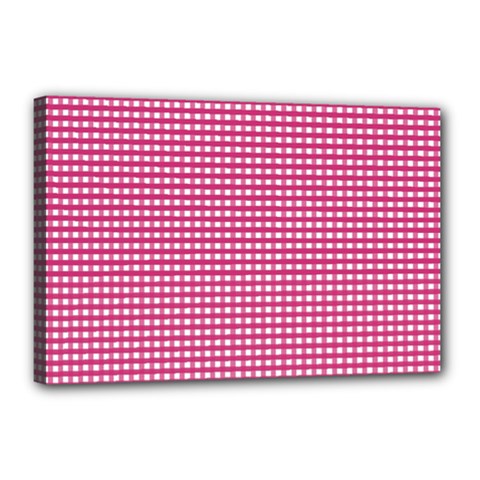 Gingham Plaid Fabric Pattern Pink Canvas 18  X 12  (stretched) by HermanTelo