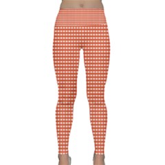 Gingham Plaid Fabric Pattern Red Lightweight Velour Classic Yoga Leggings by HermanTelo