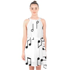 Piano Notes Music Halter Collar Waist Tie Chiffon Dress by HermanTelo