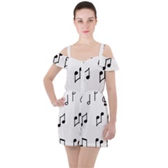 Piano Notes Music Ruffle Cut Out Chiffon Playsuit by HermanTelo