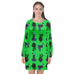 Gothic Girl Rose Green Pattern Long Sleeve Chiffon Shift Dress  by snowwhitegirl