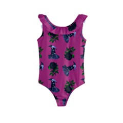 Gothic Girl Rose Pink Pattern Kids  Frill Swimsuit by snowwhitegirl