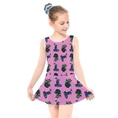 Gothic Girl Rose Light Pink Pattern Kids  Skater Dress Swimsuit by snowwhitegirl