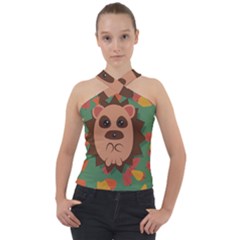 Hedgehog Animal Cute Cartoon Cross Neck Velour Top by Sudhe