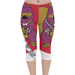 Ninja Beaver Animal Humor Joke Velvet Capri Leggings  by Sudhe