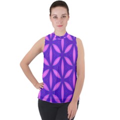 Purple Mock Neck Chiffon Sleeveless Top by HermanTelo