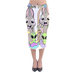 Graphic Kawaii Bunnies Velvet Midi Pencil Skirt by Sudhe