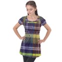 Yellow Plaid Flannel Puff Sleeve Tunic Top View1