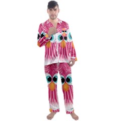 Bird Fluffy Animal Cute Feather Pink Men s Satin Pajamas Long Pants Set by Sudhe