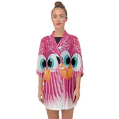 Bird Fluffy Animal Cute Feather Pink Half Sleeve Chiffon Kimono by Sudhe