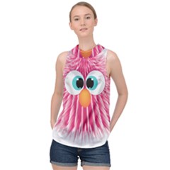 Bird Fluffy Animal Cute Feather Pink High Neck Satin Top by Sudhe