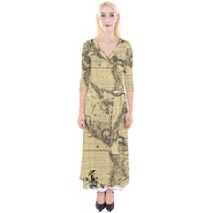 Map Vintage Old Ancient Antique Quarter Sleeve Wrap Maxi Dress by Sudhe