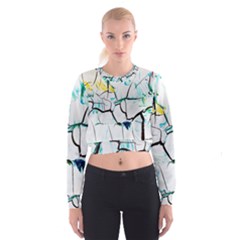 White And Multicolored Illustration Cropped Sweatshirt by Wegoenart