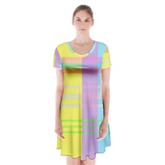 Easter Background Easter Plaid Short Sleeve V-neck Flare Dress by Simbadda