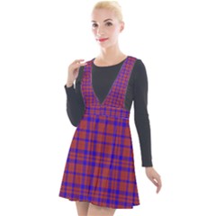 Pattern Plaid Geometric Red Blue Plunge Pinafore Velour Dress by Simbadda