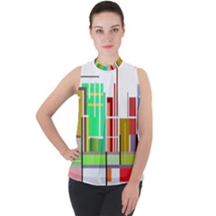 Business Finance Statistics Graphic Mock Neck Chiffon Sleeveless Top by Simbadda