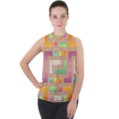 Abstract Background Colorful Mock Neck Chiffon Sleeveless Top by Simbadda