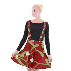 Mistletoe Christmas Texture Advent Suspender Skater Skirt by Simbadda