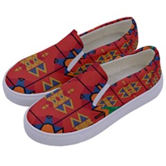 Misc Shapes On An Orange Background               Kids  Canvas Slip Ons by LalyLauraFLM