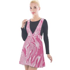 Marble Painting Texture Pattern Pink Plunge Pinafore Velour Dress by Simbadda