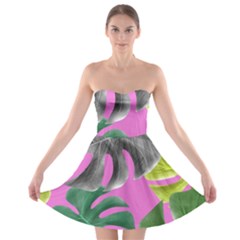 Tropical Greens Leaves Design Strapless Bra Top Dress by Simbadda