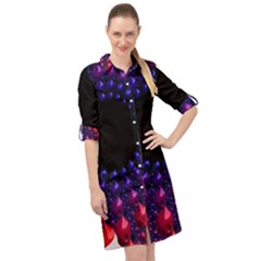 Red Purple 3d Fractals                     Long Sleeve Mini Shirt Dress by LalyLauraFLM