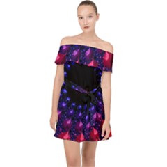 Red Purple 3d Fractals                Off Shoulder Chiffon Dress by LalyLauraFLM