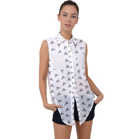 Cycling Motif Design Pattern Sleeveless Chiffon Button Shirt by dflcprintsclothing