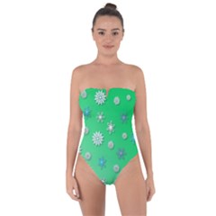 Snowflakes Winter Christmas Green Tie Back One Piece Swimsuit by HermanTelo