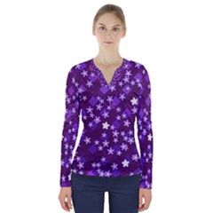 Ross Pattern Square V-neck Long Sleeve Top by HermanTelo