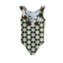 Pattern Flowers White Green Kids  Frill Swimsuit View2