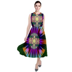 Abstract Art Fractal Creative Green Round Neck Boho Dress by Sudhe