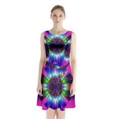 Abstract Art Fractal Creative Pink Sleeveless Waist Tie Chiffon Dress by Sudhe