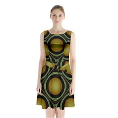 Abstract Background Design Sleeveless Waist Tie Chiffon Dress by Sudhe