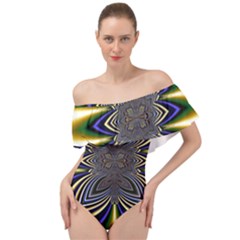 Abstract Artwork Fractal Background Off Shoulder Velour Bodysuit  by Sudhe