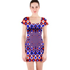 Digital Art Background Red Blue Short Sleeve Bodycon Dress by Sudhe