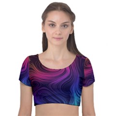 Abstract Pattern Art Velvet Short Sleeve Crop Top  by Sudhe