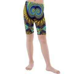 Abstract Art Fractal Creative Kids  Mid Length Swim Shorts by Sudhe