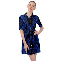 Art Fractal Artwork Creative Blue Black Belted Shirt Dress by Pakrebo