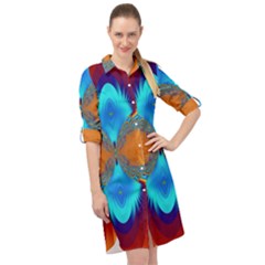 Artwork Digital Art Fractal Colors Long Sleeve Mini Shirt Dress by Pakrebo