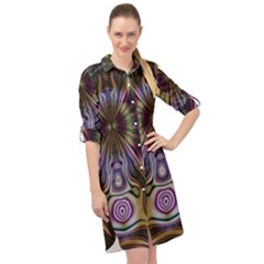 Digital Art Fractal Artwork Long Sleeve Mini Shirt Dress by Pakrebo