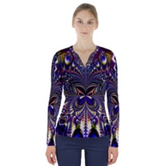 Abstract Art Artwork Fractal Design Art Pattern V-neck Long Sleeve Top by Pakrebo