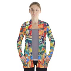 Colorful Painted Shapes                     Women s Open Front Pockets Cardigan by LalyLauraFLM