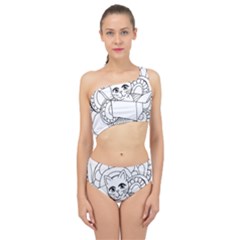 Cute Cat Coloring Page Design Spliced Up Two Piece Swimsuit by Wegoenart