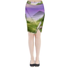 Digital Art Painting Landscape Midi Wrap Pencil Skirt by Wegoenart