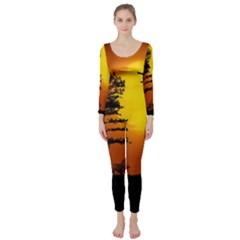 Digital Art Landscape Trees Artwork Long Sleeve Catsuit by Wegoenart