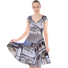 Building Architecture Columns Cap Sleeve Front Wrap Midi Dress by Wegoenart